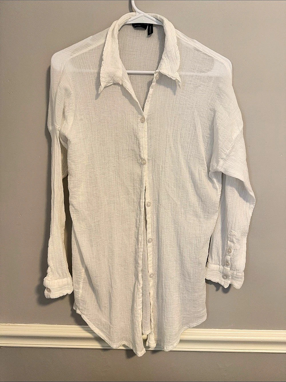 ASOS DESIGN cotton crinkle beach shirt cover-up in white Size 4